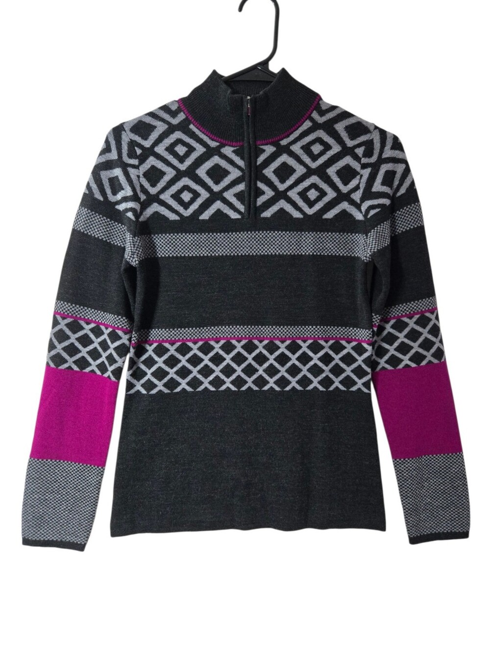 Krimson Klover Geometric Knit Merino Wool Quarter Zip Pullover Sweater Size S